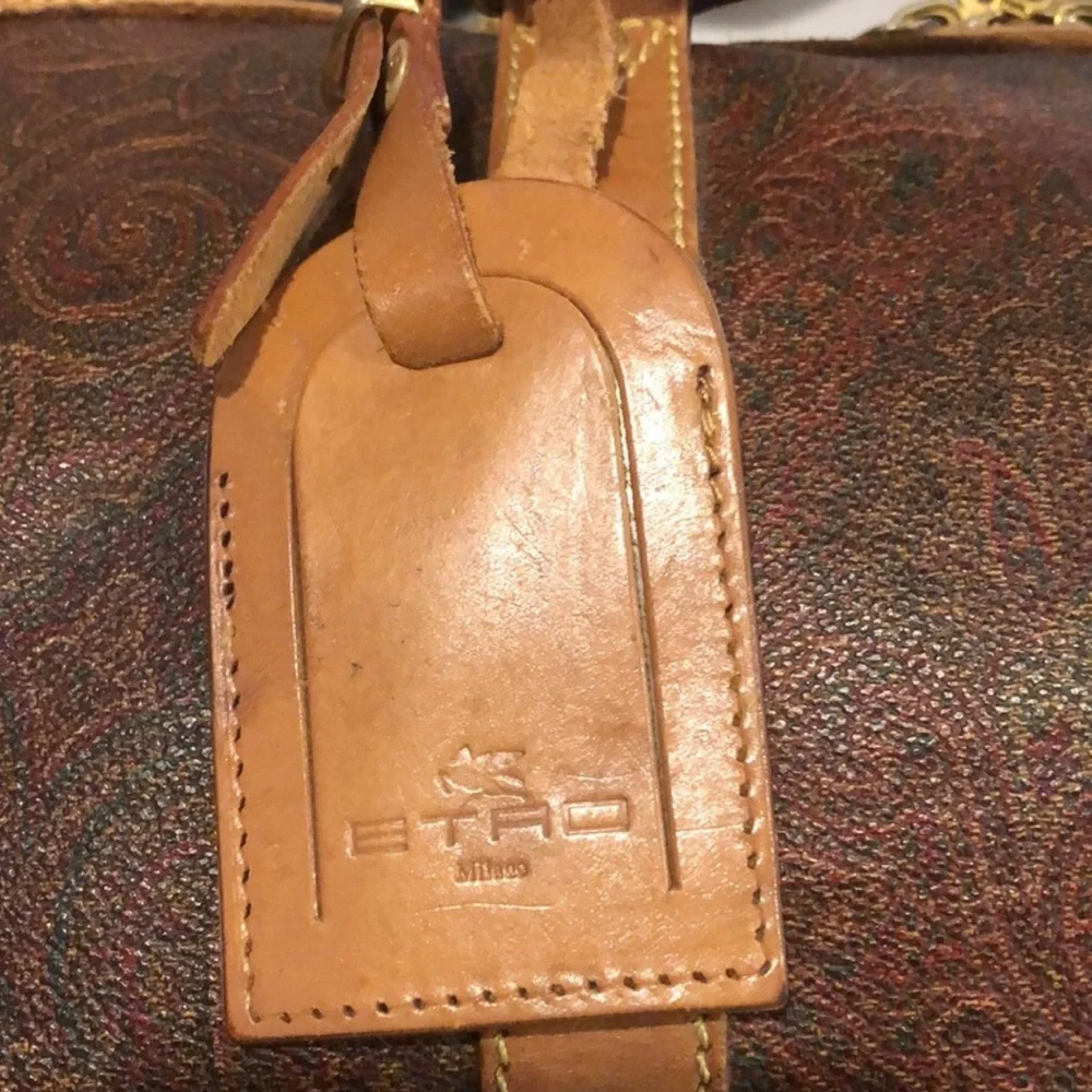 ETRO MILANO Paisley Coated Canvas Vachetta Leather Boston Shoulder Weekend Bag